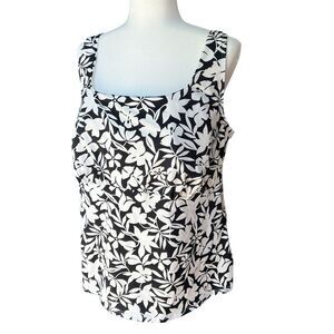 Lands End Swim Top Tankini Size 2X 20-22 W Black White Floral Straps Plus
